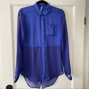 Free People Sheer Button Down High Low Top